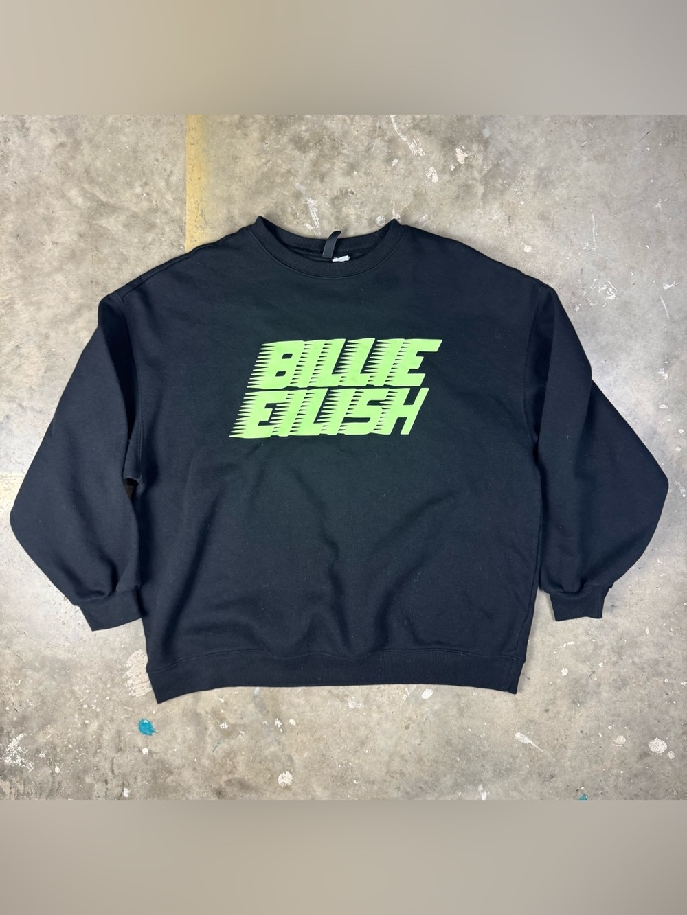 Billie Eilish H&M Crewneck Sweater Size Medium Neon Green Black Alternative Pop